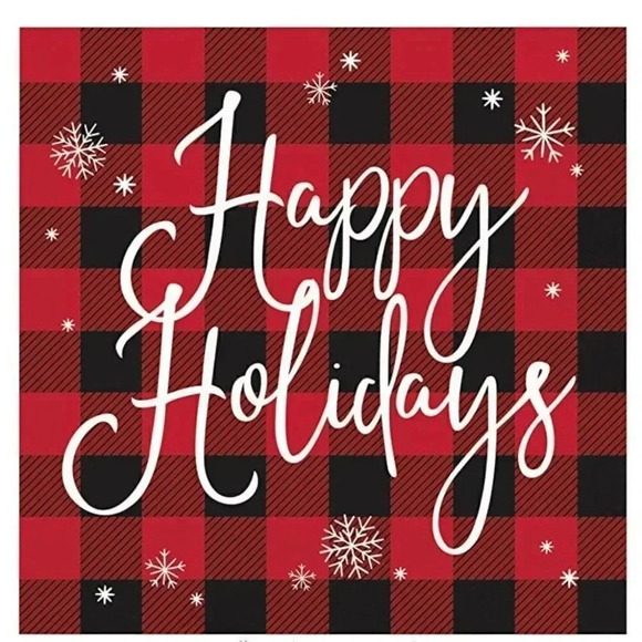 Creative Converting Black and Red Plaid Happy Holidays Lunch Paper Napkins, Mult - Picture 1 of 1